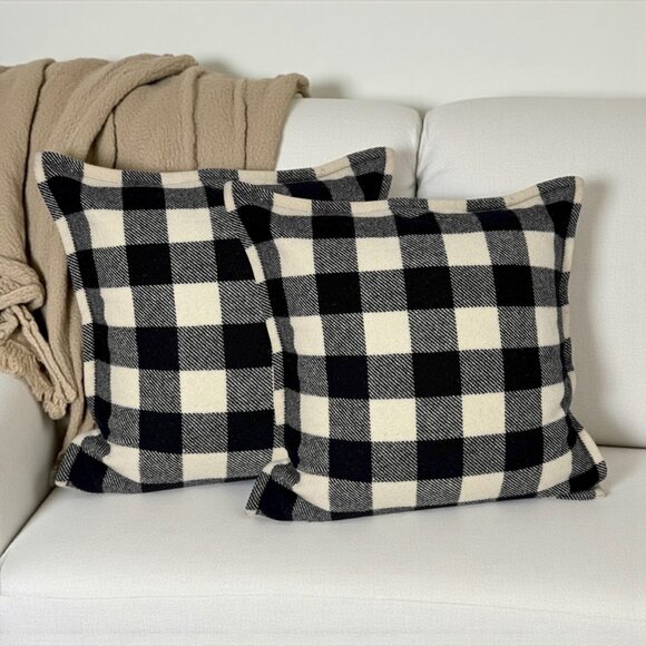 VTG Lauren Ralph Lauren Winter Cottage Buffalo Plaid Wool Sham Set Of 2 18x18 - Picture 1 of 15